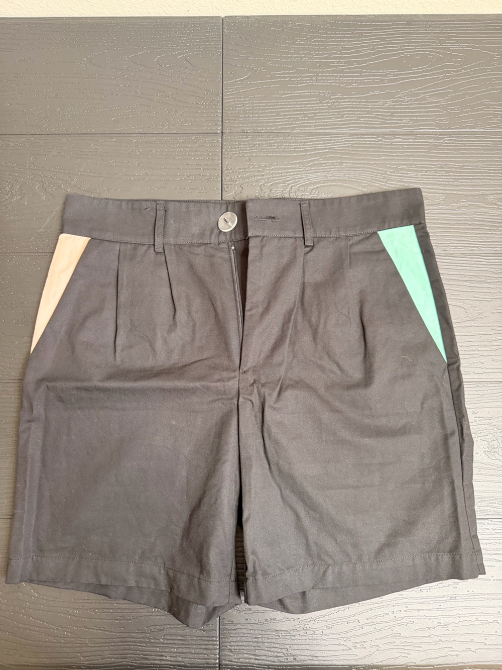 Black Shorts with Mint and Beige Accent Panels